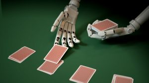 Robot hands dealing cards