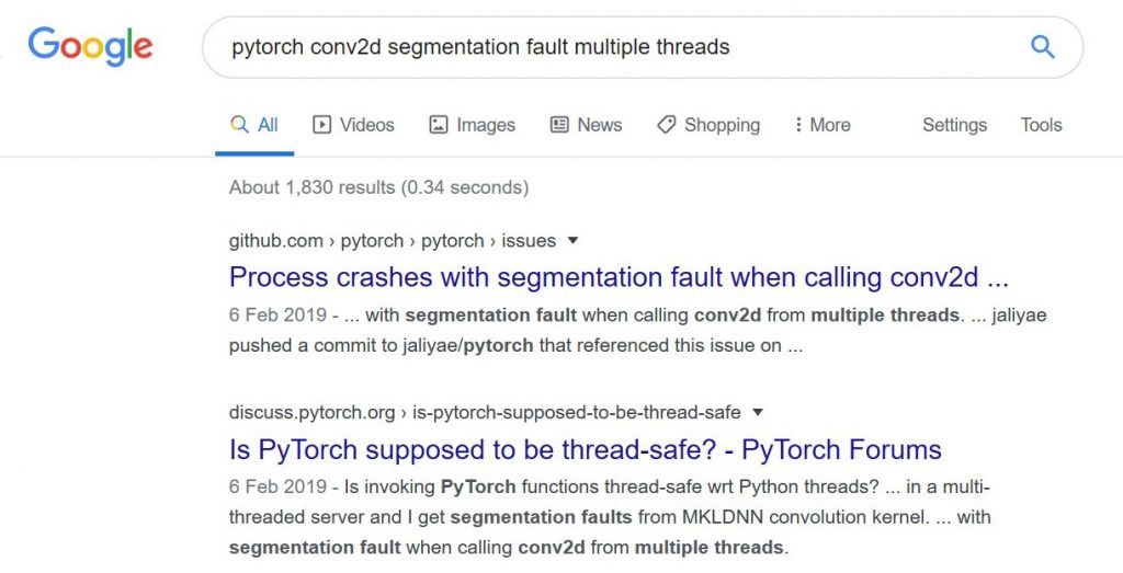 Google results for "pytorch conv2d segmentation fault multiple threads"