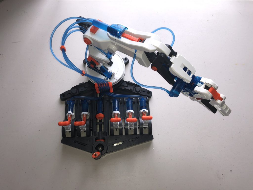 Completed robot arm showing the hydraulics system fitted